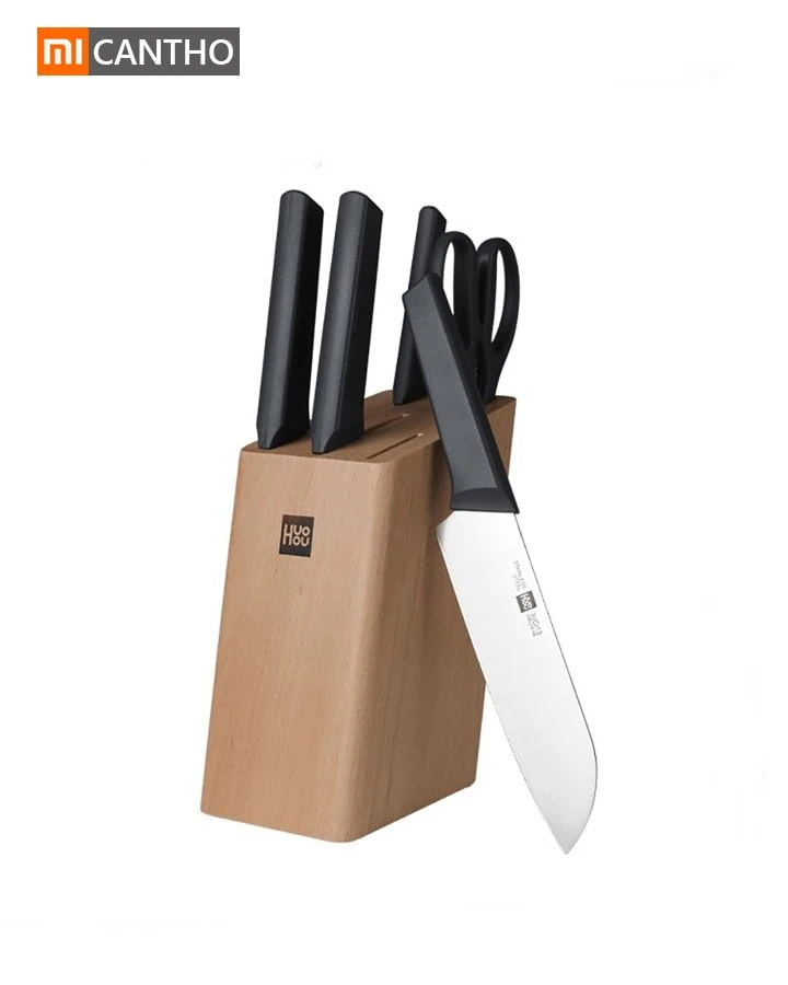Bộ 6 Món Dao Kéo Bằng Thép Không Gỉ Kèm Chân Đế Huohou HU0057